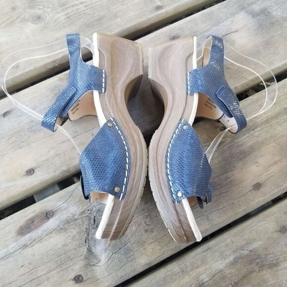 Sanita Daisy Davia Navy Blue Snakeskin Embossed Leather 2 Strap Buckle Sandals - Picture 3 of 8